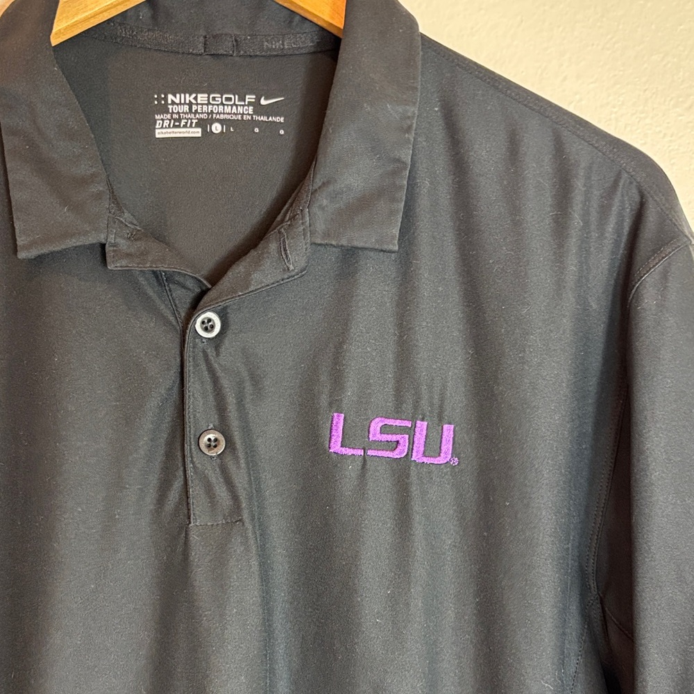 Men’s Nike Black Polo Short Sleeve Shirt with Purple Logo XL - Picture 2 of 5